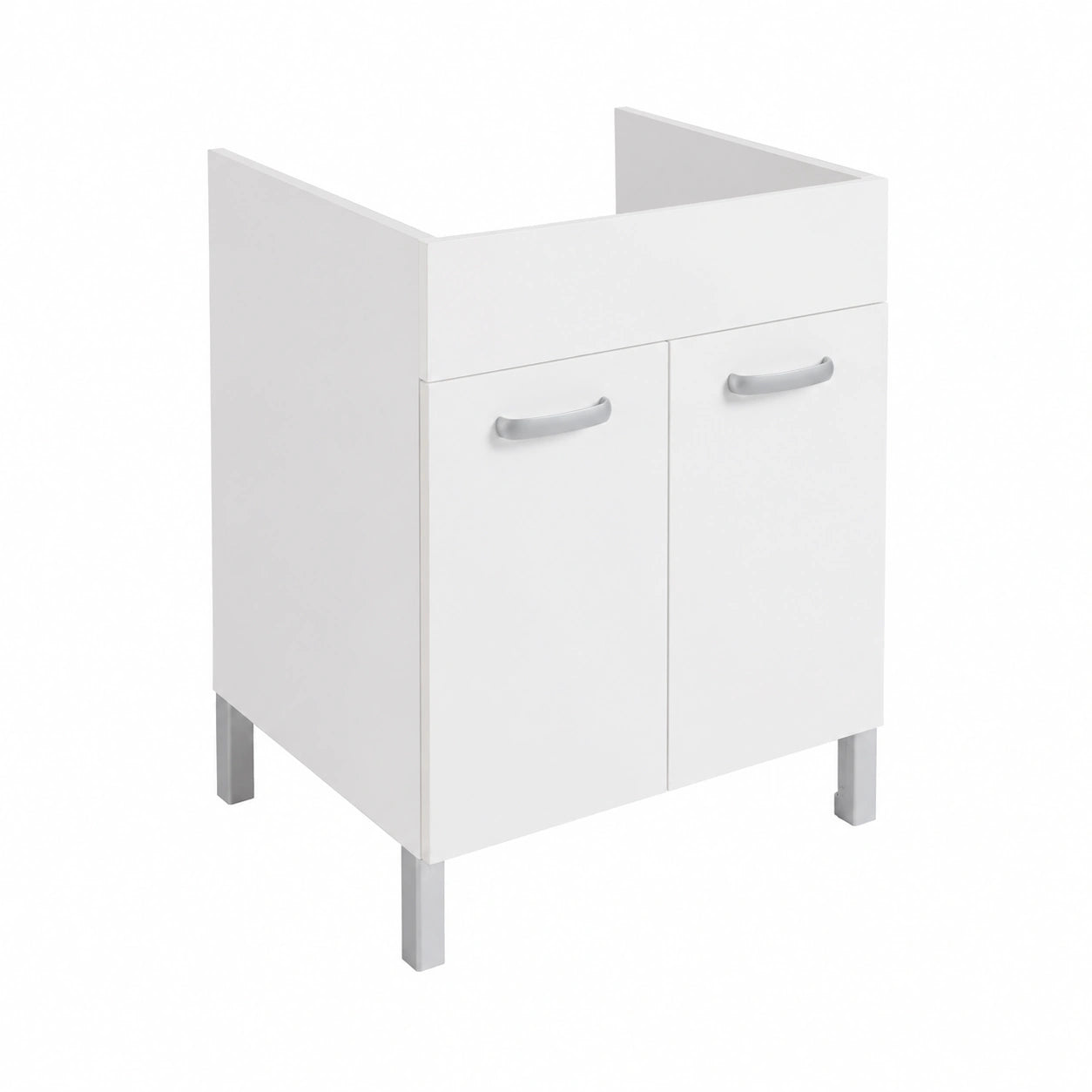 Armadio Lavanderia in Legno 60x60x82 cm con Vasca in Ceramica e Resina Bianca