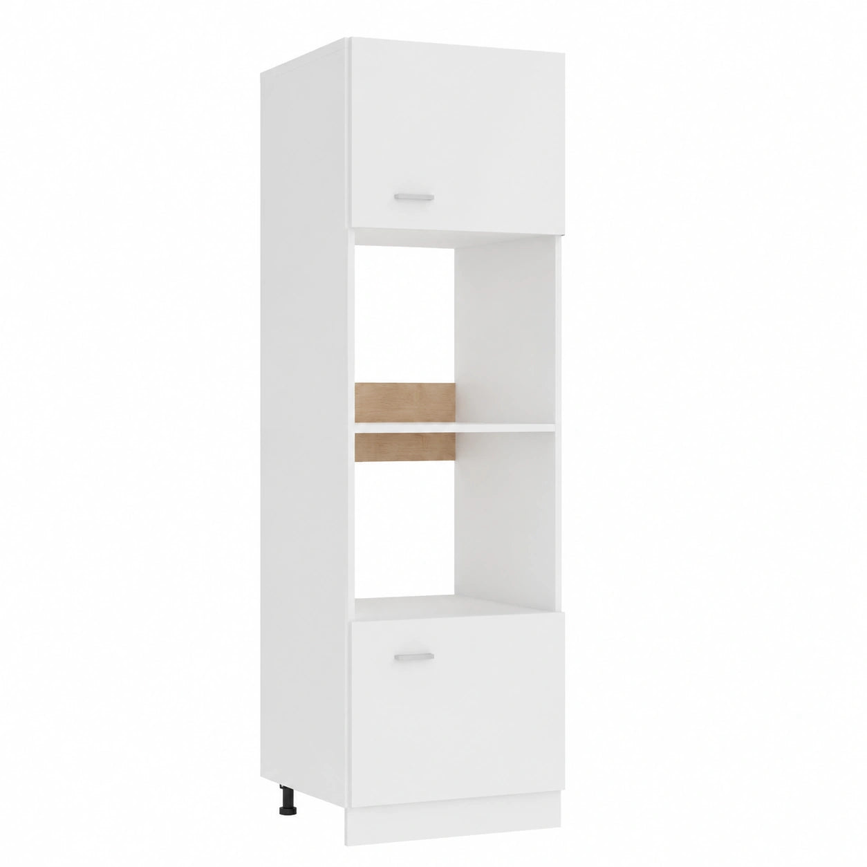 Armadio multifunzione bianco, 60x57x207 cm, con ripiani e vano microonde, ideale per cucina e soggiorno