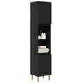 Armadio da Bagno Moderno Nero Rovere 30x30x190 cm in Legno Multistrato, Spazio di Archiviazione Ampio e Elegante