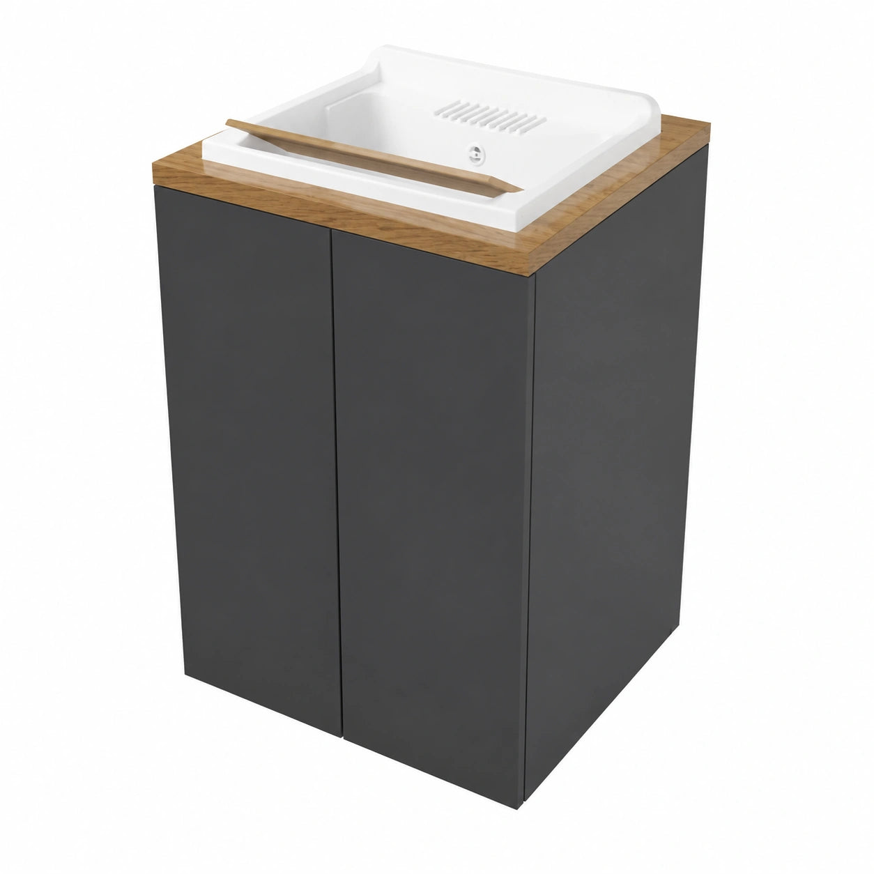 Mobile Lavatoio in Legno con Vasca in Resina, 2 Ante Push Pull, 71x65 cm, per Lavanderia Compatta