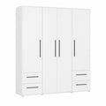 Armadio in Legno Bianco con 4 Ante e 4 Cassetti, Ripiani e Appendiabiti - Dimensioni 206x200x59 cm