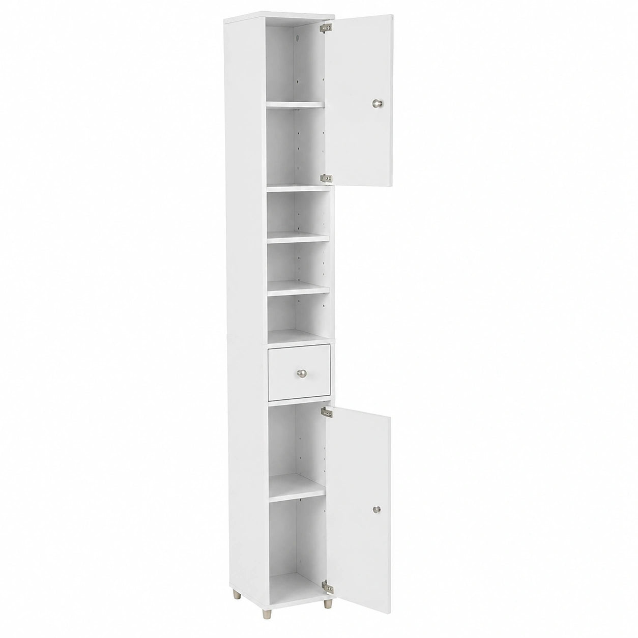 Armadio Alto Salvaspazio con Ripiani Regolabili e Cassetto, Bianco 180 cm