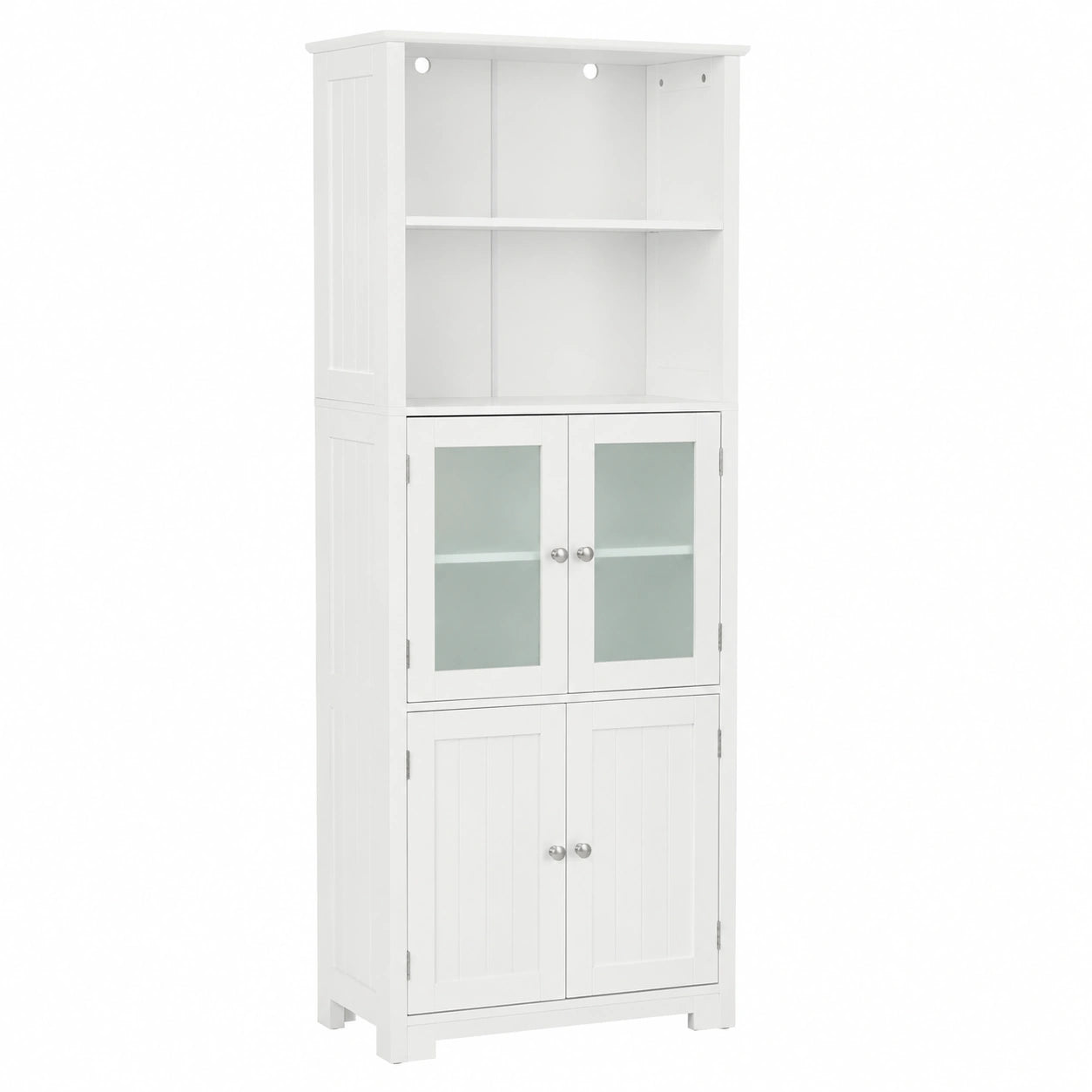 Armadio Alto Salvaspazio con Porta e Ripiani Regolabili, Mobile Multiuso da Bagno, Cucina e Soggiorno, Colore Bianco 60x30x163 cm