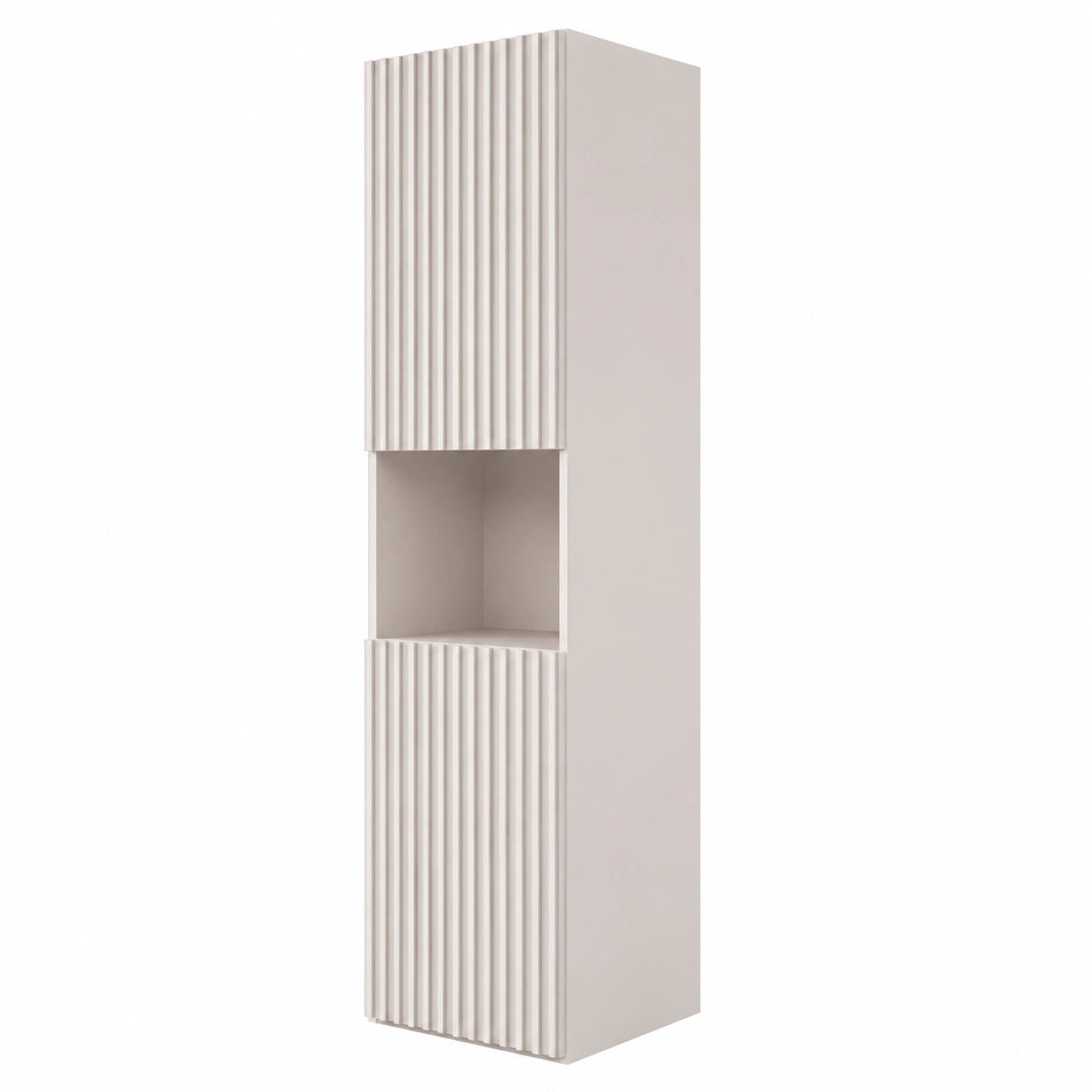 Armadio da Bagno Alto in Beige Scanalato con 2 Ante, Design Moderna, 30x140x30 cm