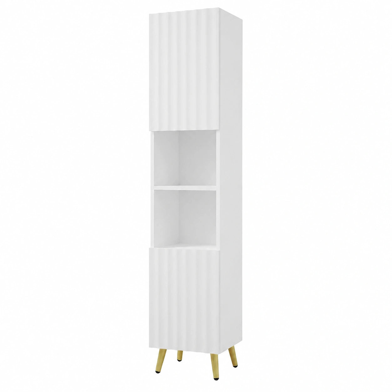 Armadio da Bagno Moderno con Ante e Ripiani Regolabili, Gambe Dorate, Bianca, 30x28x180 cm
