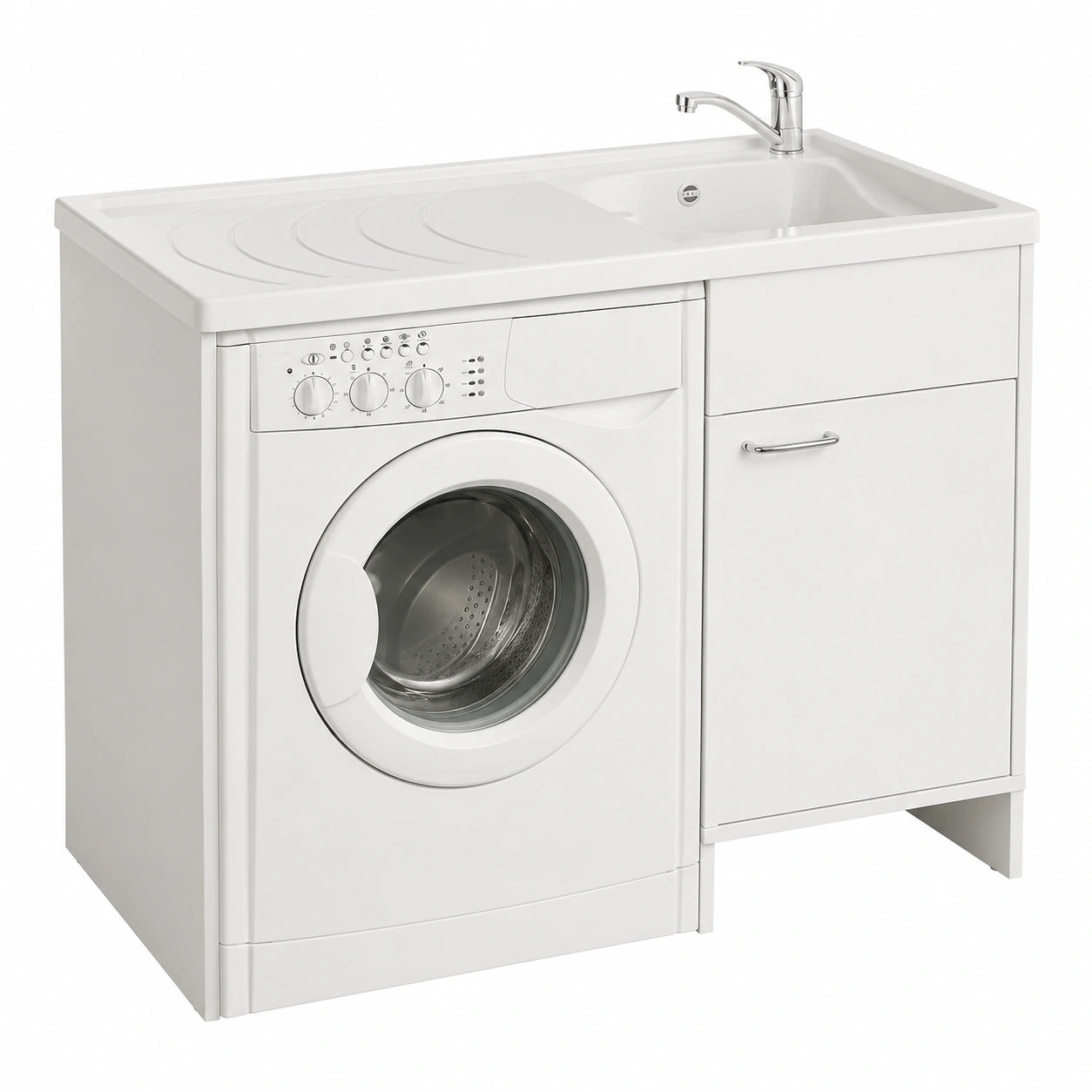 Mobile Lavatoio con Copertura per Lavatrice in PVC, Vasca Destra, 109x60x85 cm, Bianco