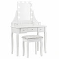 Tavolo Trucco Moderno con Specchio Rotante e Luci LED, Sgabello Imbottito, 5 Cassetti