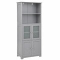 Mobile Alto da Bagno con Ripiani Regolabili e Ante in Vetro, 60x30x163 cm, Grigio