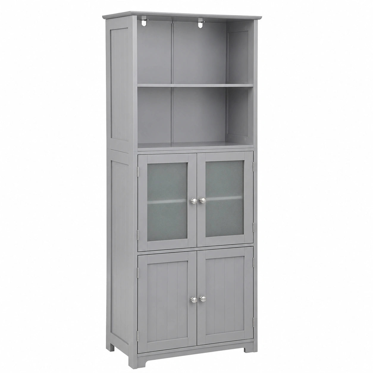 Mobile Alto da Bagno con Ripiani Regolabili e Ante in Vetro, 60x30x163 cm, Grigio
