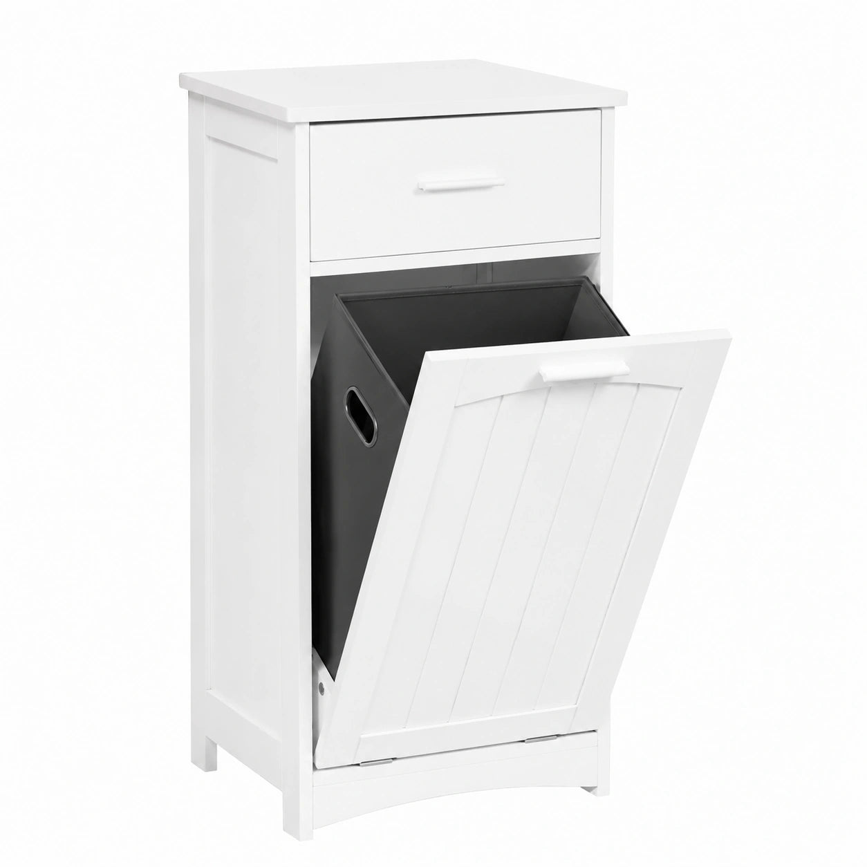 Mobile Bagno con Cesto Portabiancheria a Doppio Scomparto, Bianco