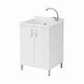 Armadio lavanderia 60x60 cm bianco in legno con vasca in resina e kit scarico