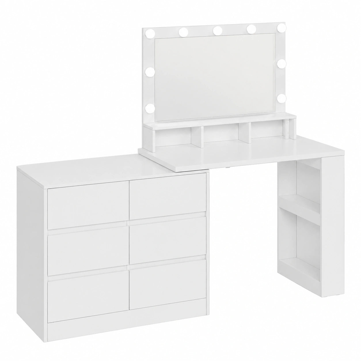 Tavolo da Trucco con Specchio LED e 6 Cassetti, Bianco - WOLTU MB6126ws