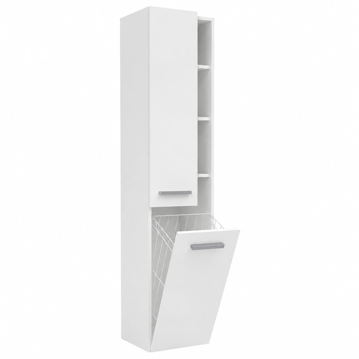 Armadio Salvaspazio Bagno con Cesto per Biancheria, Mobile Colonna per Lavanderia, Bianco, 31x30x174 cm, Montaggio Semplice